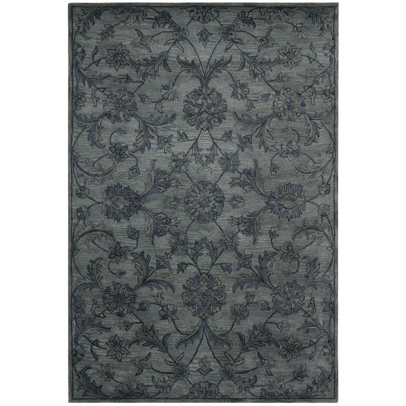 Gray Hand-Tufted Wool Persian Floral Area Rug 6' x 9'