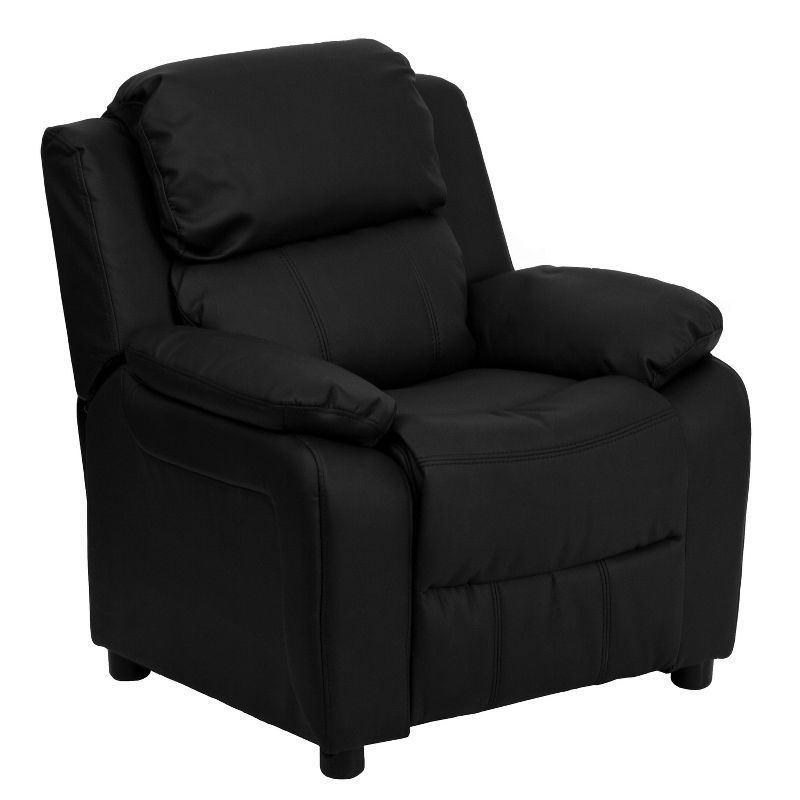 Cozy Kid's Black Microfiber Recliner with Cup Holder and Storage