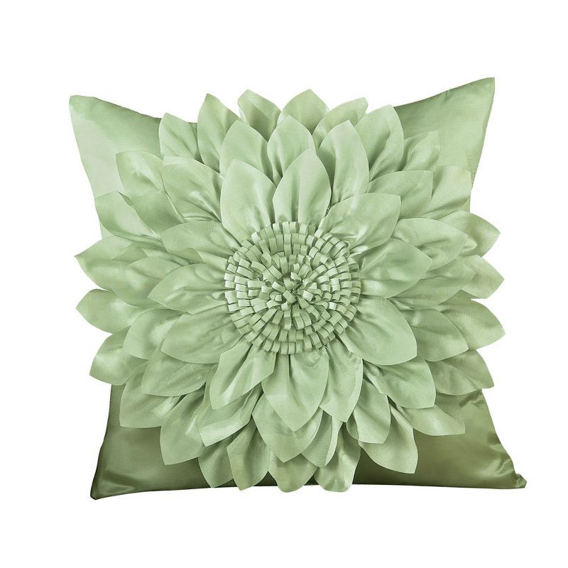 Sage Polyester 17" Pillow Cover with 3D Floral Design