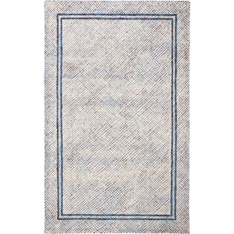 Ivory Tufted Handmade Wool Abstract Square Rug