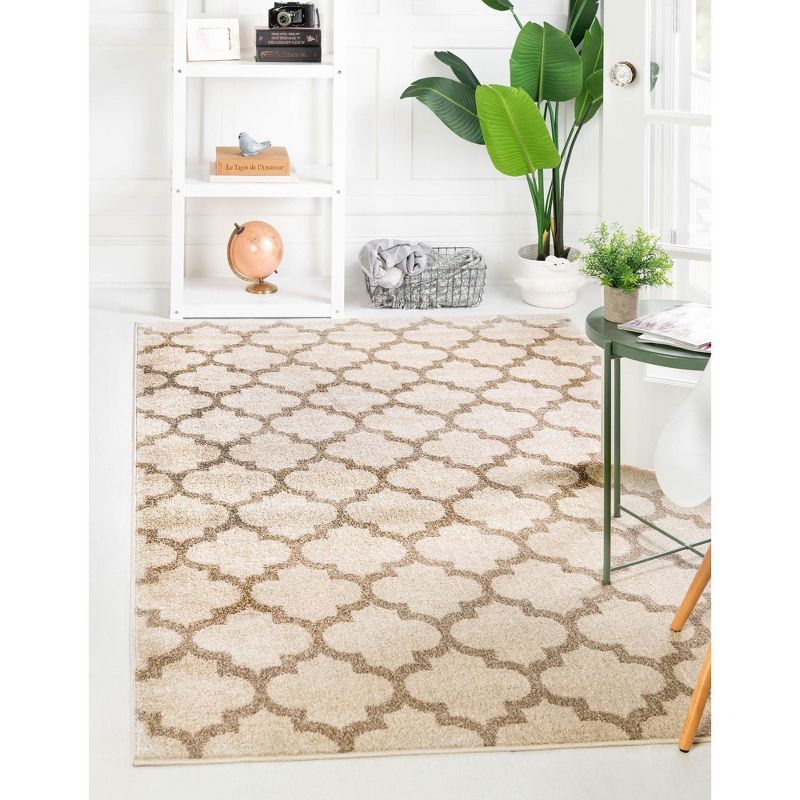 Beige and Light Brown 4' x 6' Trellis Synthetic Area Rug