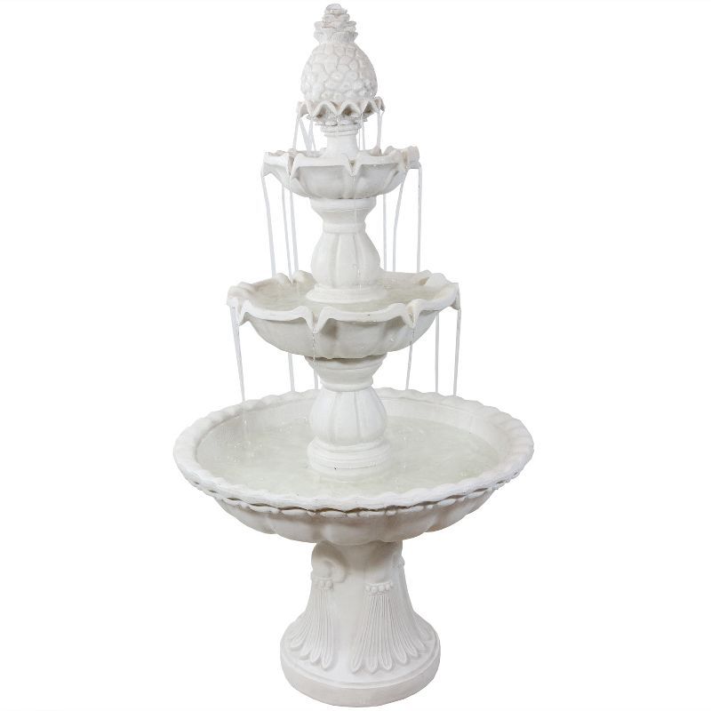 White Fiberglass 57" 3-Tier Pineapple Top Outdoor Water Fountain