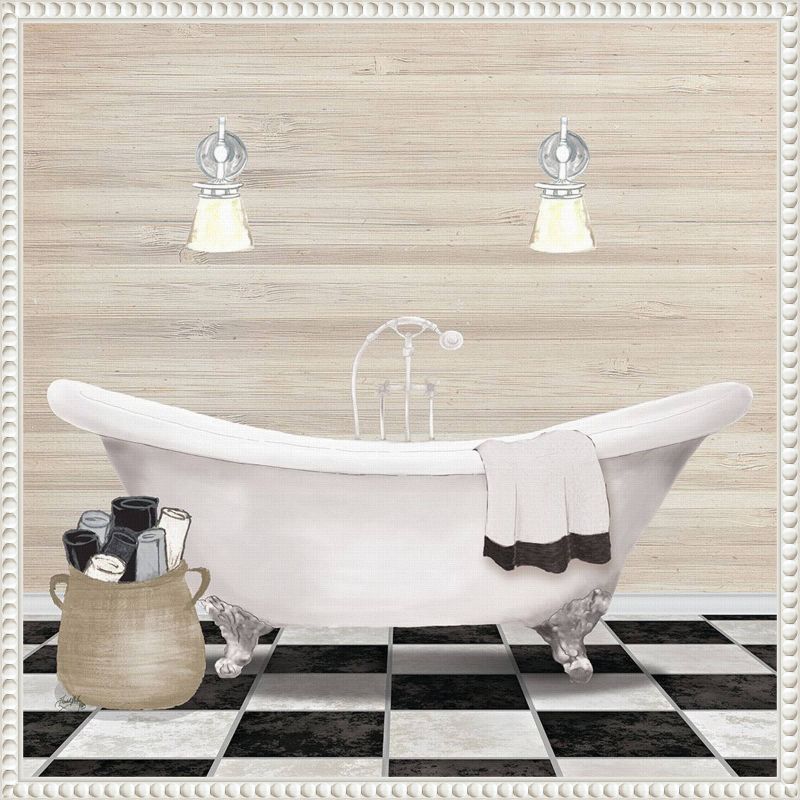 Elizabeth Medley Bathroom Scene White Canvas Wall Art with Floater Frame