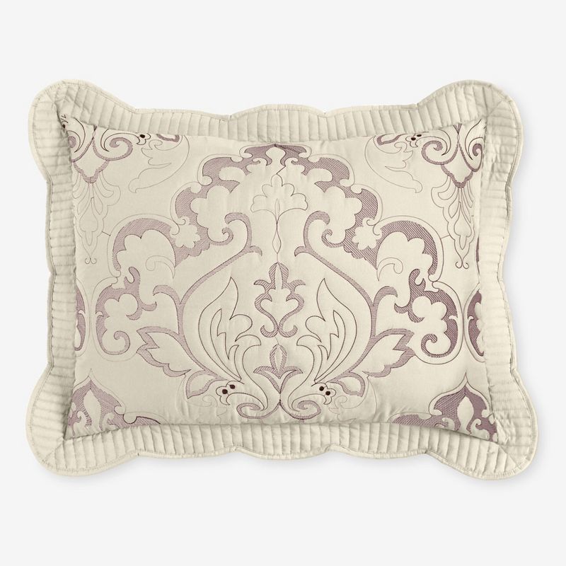 King Size Ivory and Lavender Embroidered Polyester Sham