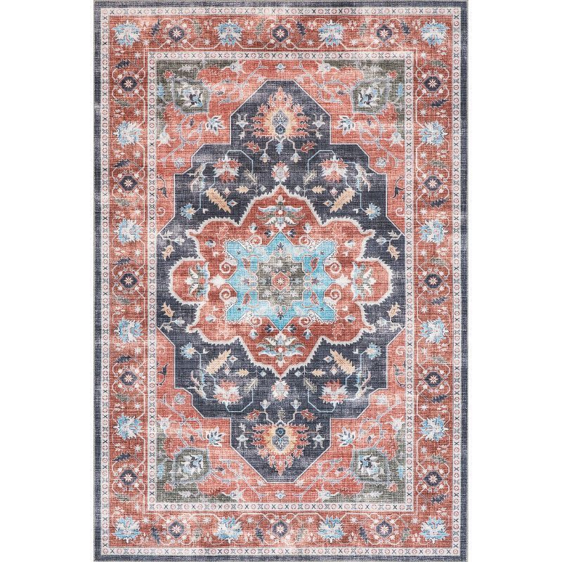 Red 8' x 10' Synthetic Medallion Washable Area Rug