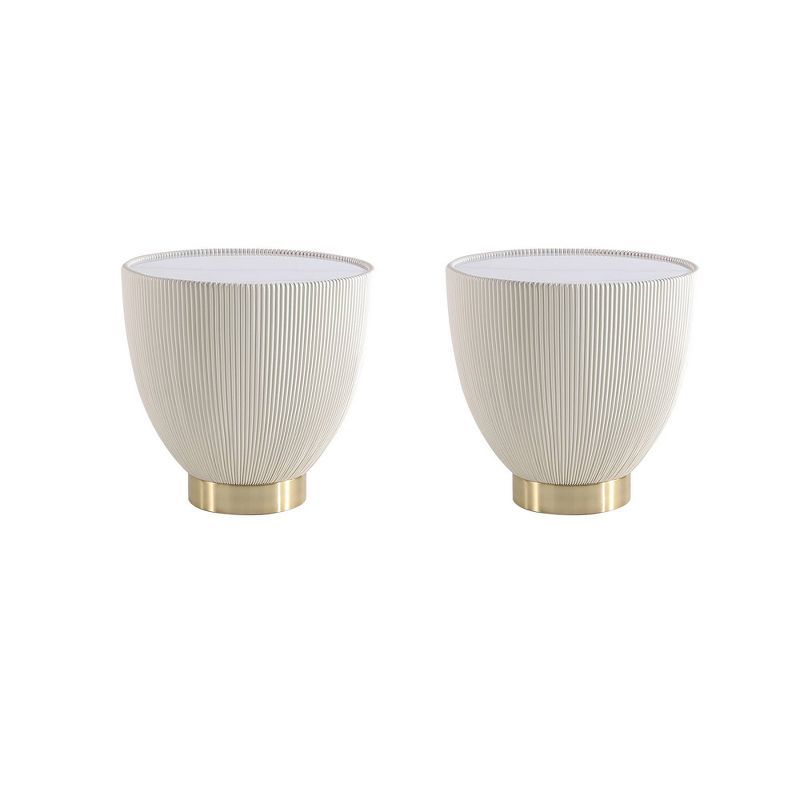 Anderson Cream Leatherette End Tables with Gold Base, Set of 2