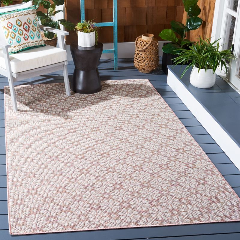 Light Pink Multi Square Hand-Knotted Synthetic Area Rug