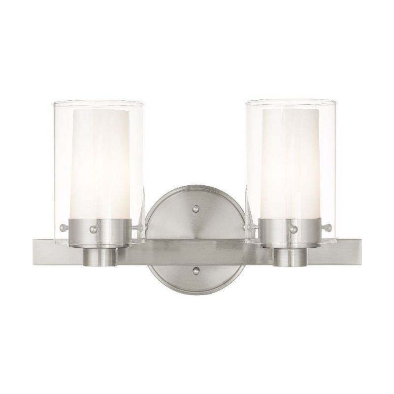 Sleek Manhattan Brushed Nickel 2-Light Vanity with Double-Glass