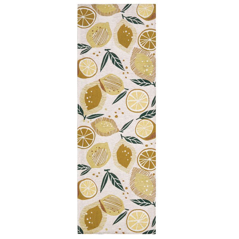 Livie Cream Lemon Print Washable Kitchen Runner Rug