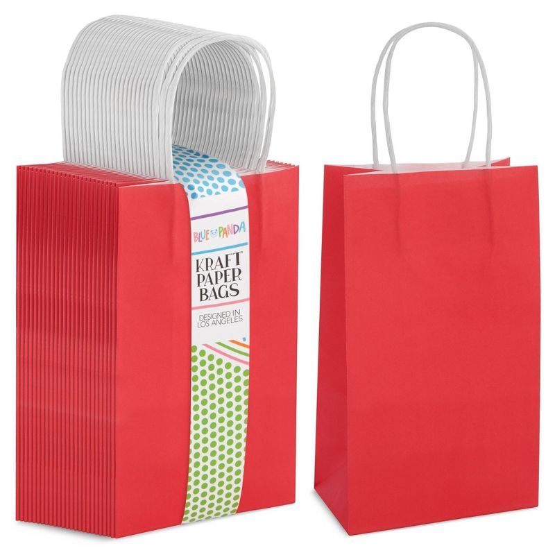 Red Small Paper Gift Bags with Handles, 25-Pack