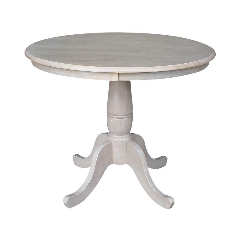 36" Round Gray Taupe Wood Pedestal Dining Table