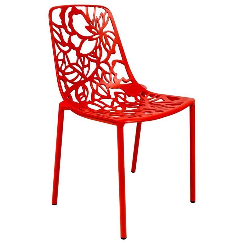 Devon Red Aluminum Outdoor Flower Design Dining Chair