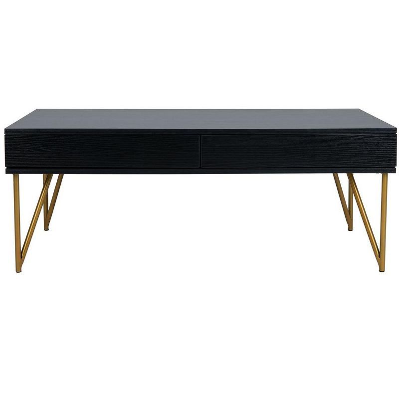 Rectangular Black and Gold Wood Metal Coffee Table with Storage