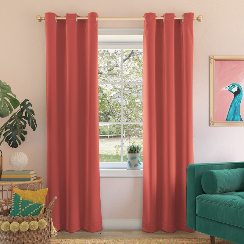 Sunset Coral Blackout Polyester Kids' Grommet Curtain Panel, 40" x 95"