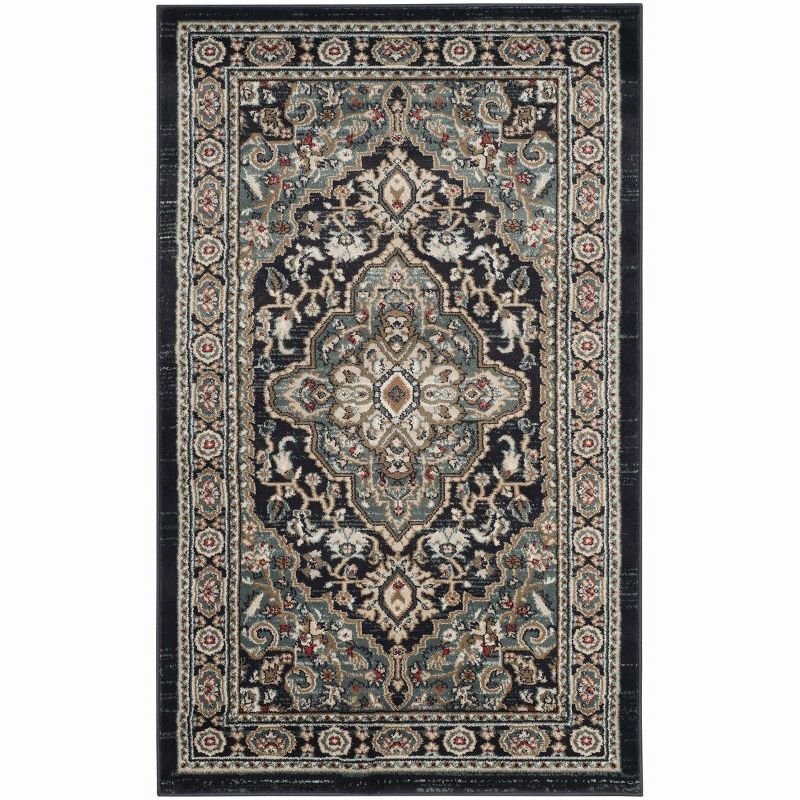 Lyndhurst Anthracite and Teal Synthetic 4' x 6' Rectangular Area Rug
