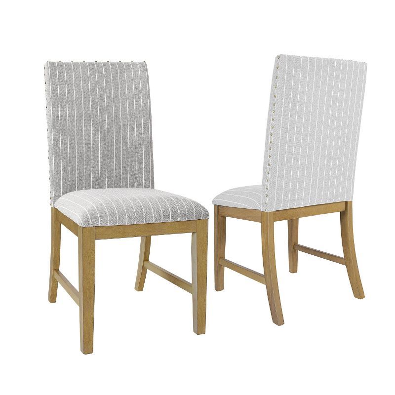 Light Grey Upholstered Linen Parsons Side Chair Set with Wood Frame