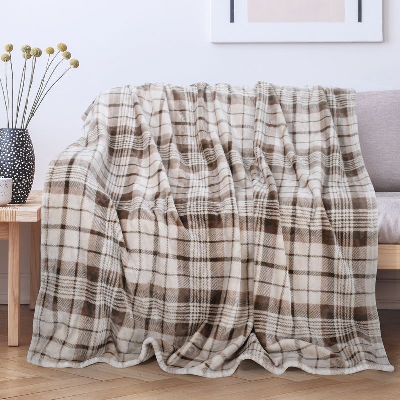 Plaid Brown Reversible Fleece and Sherpa Kids Blanket 50" x 60"