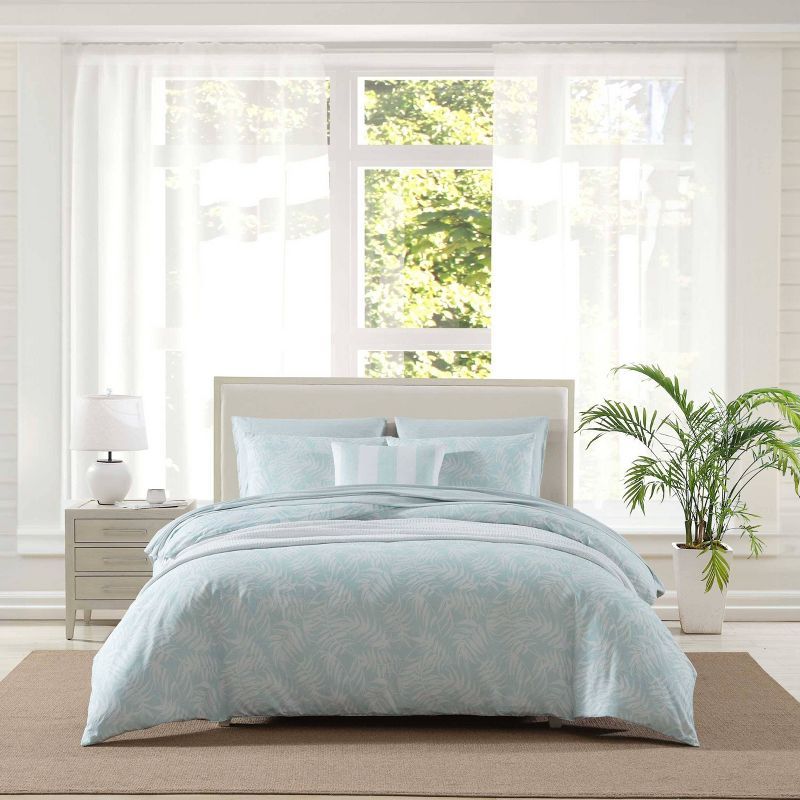 Blue Floral Cotton Queen Duvet Cover Set with Shams