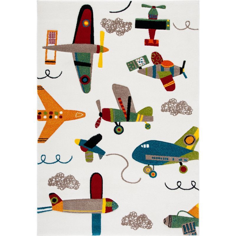 Off-White Kids Airplane Rectangular Synthetic Area Rug