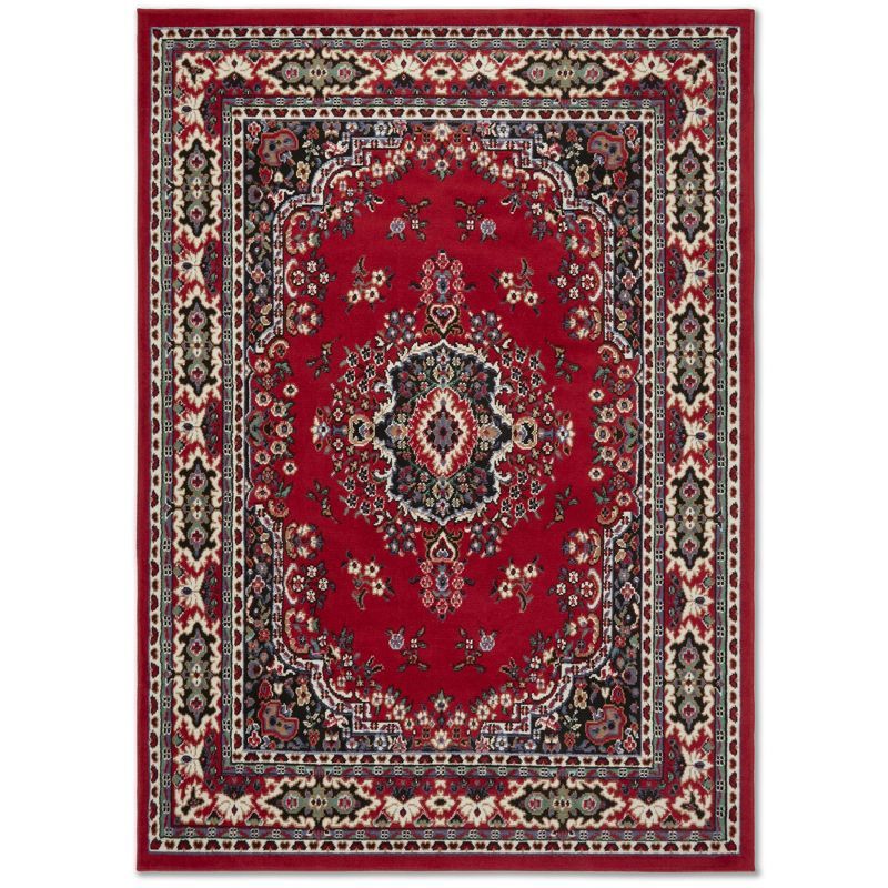 Claret and Black Traditional Medallion Area Rug, 9'2" x 12'5"