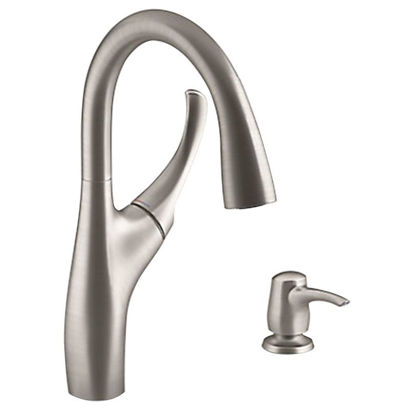 Stainless Steel High Arc Pull-Down Kitchen Faucet with Soap Dispenser