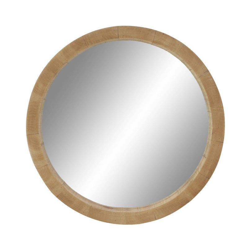 24" Round Natural Brown Wood Wall Mirror