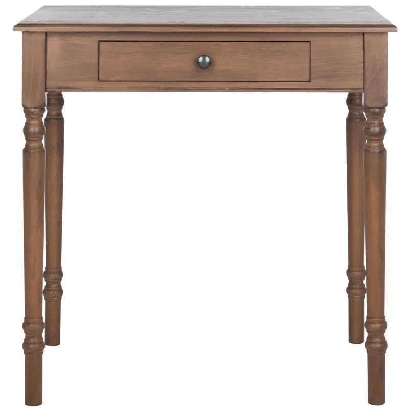 Arina Brown Wood Spindle Leg Writing Desk with Drawer