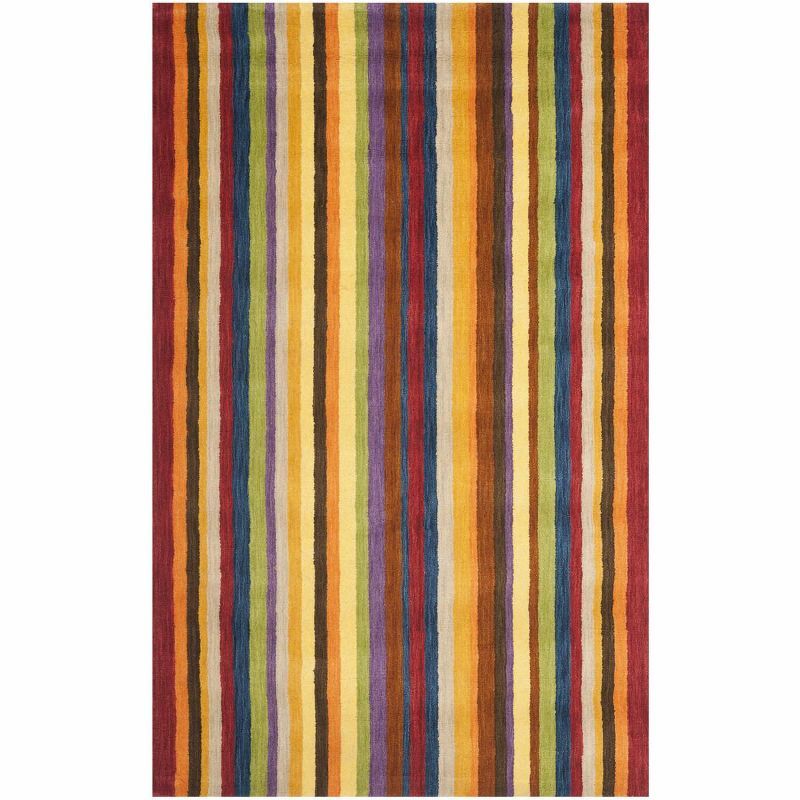 Handmade Red and Multicolor Striped Wool Area Rug 6' x 9'