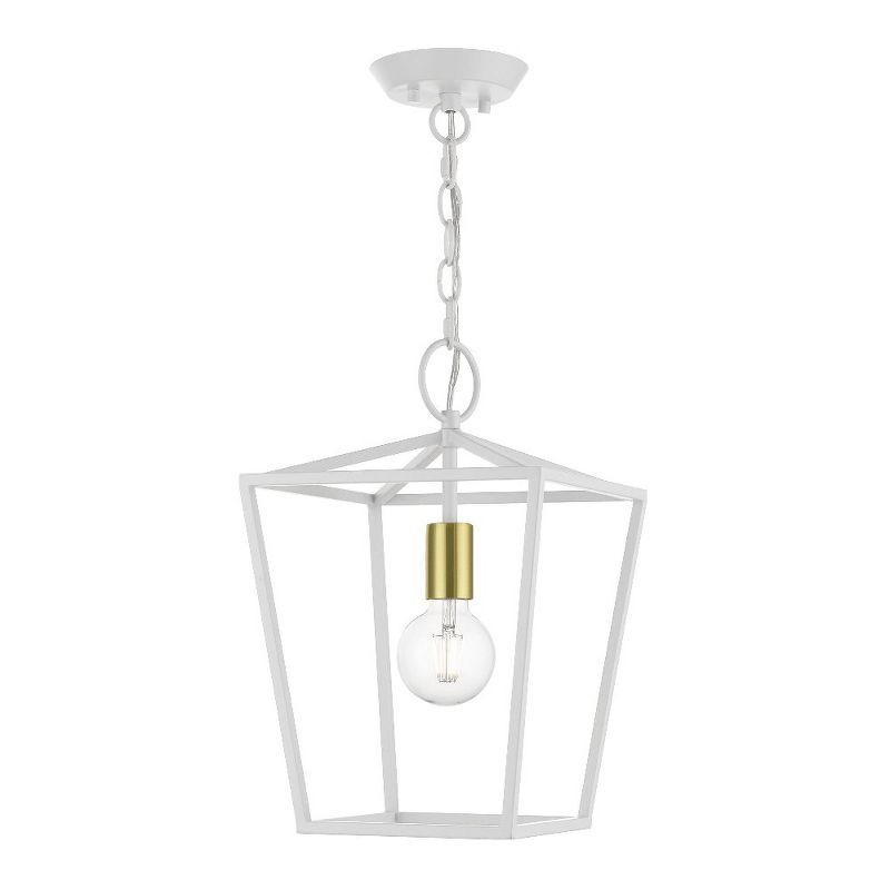 White Glass and Brass 16" Indoor/Outdoor Lantern Pendant