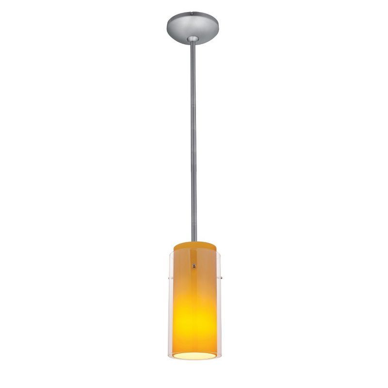 Brushed Steel and Amber Glass Cylinder LED Pendant Light