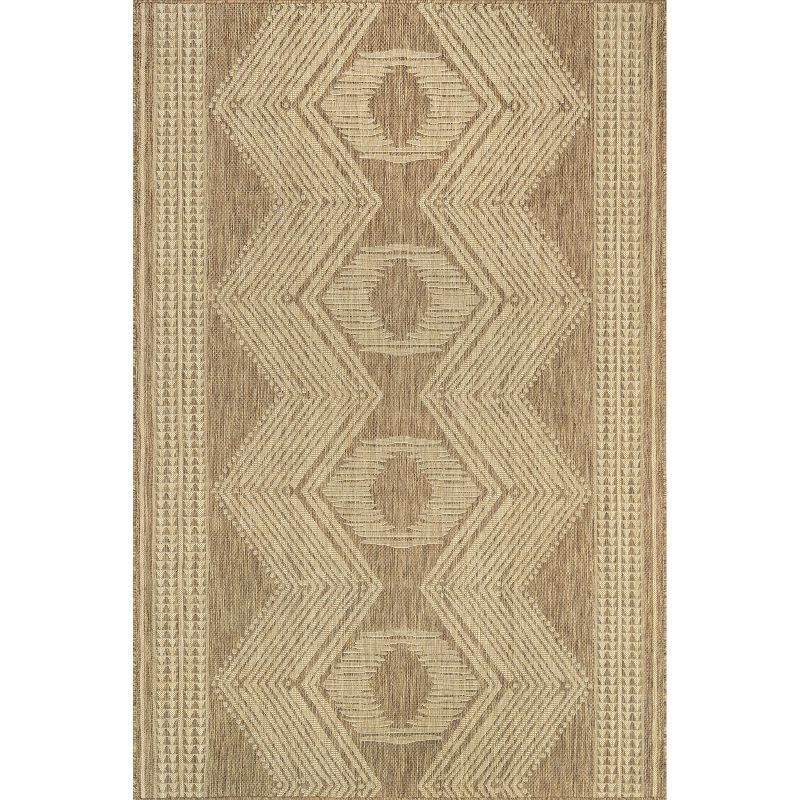 Casual Bohemian Light Brown Tribal 5x8 ft Indoor/Outdoor Rug