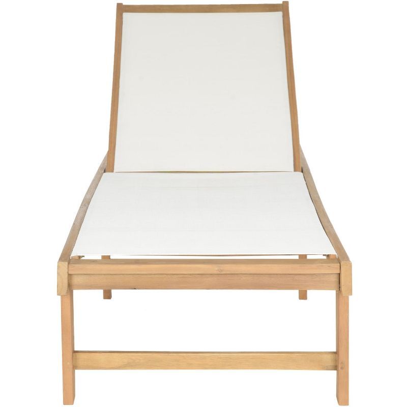 Manteca Teak Brown Acacia Wood and White Fabric Outdoor Chaise Lounge Chair