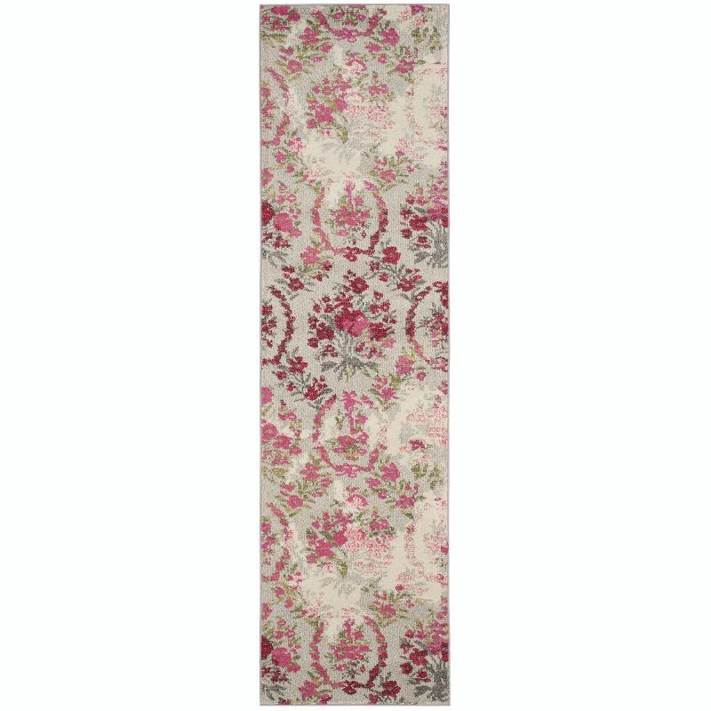Ivory Elegance 26" Synthetic Floral Runner Rug