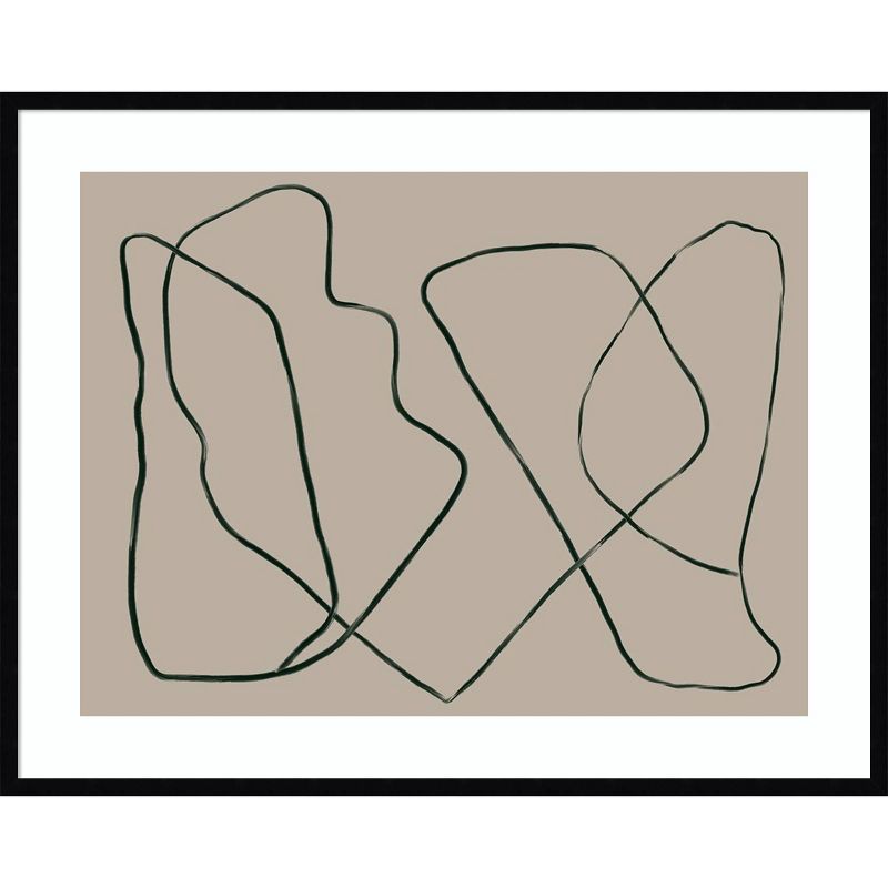 41" x 32" Black Abstract Lines on Greige Framed Wall Art