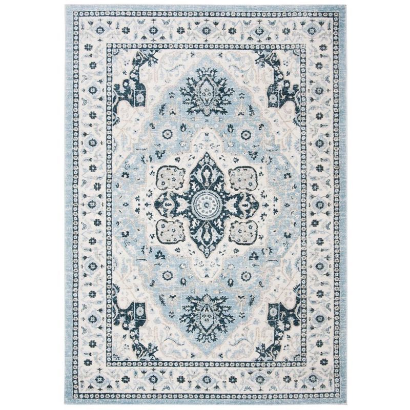 Isabella Light Blue and Cream 8' x 10' Synthetic Area Rug