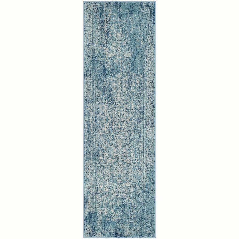 Evoke Blue and Ivory Synthetic Runner Rug 2'2" x 9'