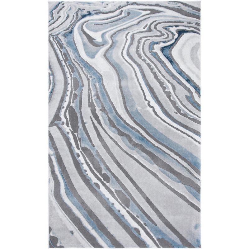 Blue and Grey Abstract Rectangular Synthetic Area Rug