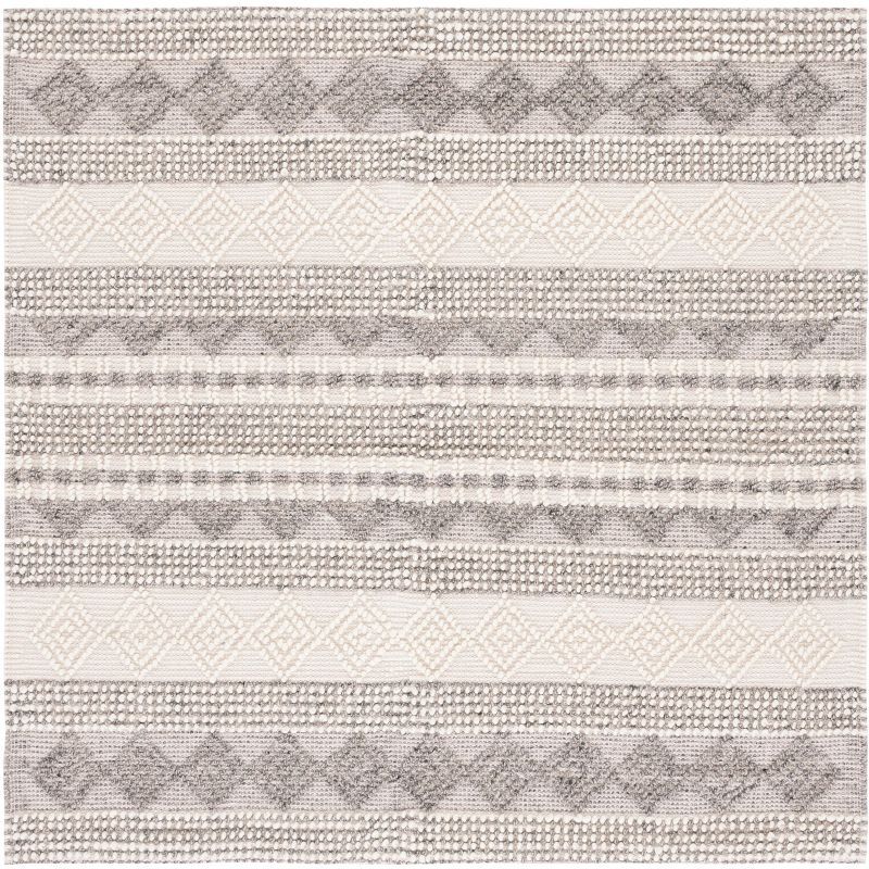 Grey and Ivory Handwoven Wool Square Area Rug