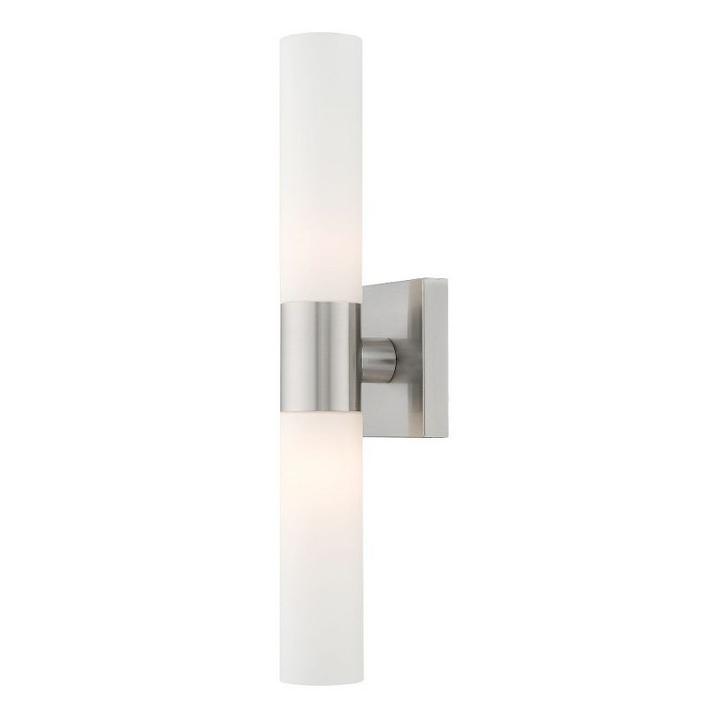 Aero Brushed Nickel 2-Light Outdoor Vanity with Etched Opal Glass