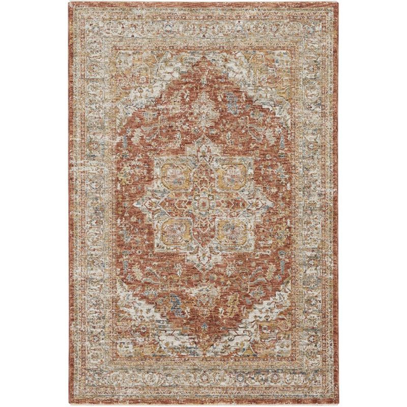 Ivory and Multicolor Synthetic Vintage Medallion Rug 4' x 6'