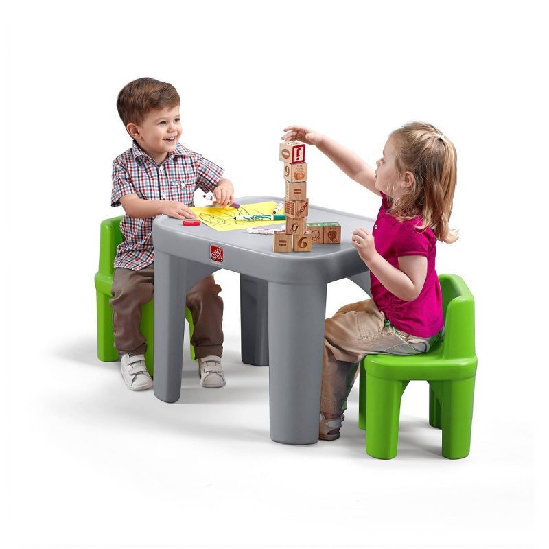 Gray and Green Plastic Toddler Table and Chair Set