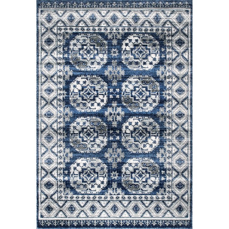 Rectangular 5' x 7' Blue Synthetic Easy Care Area Rug