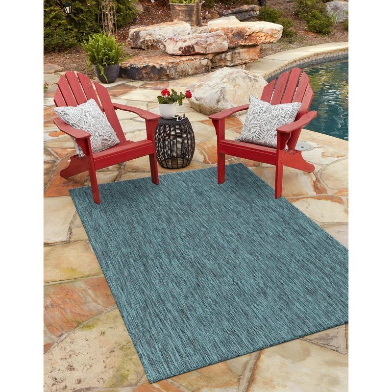 Teal Blue Synthetic 4' x 6' Easy-Care Outdoor Rug