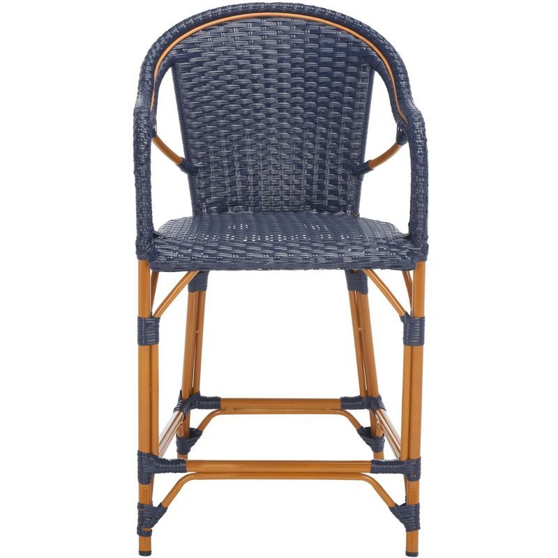 Navy Wicker and Aluminum Outdoor Counter Stool with Arms