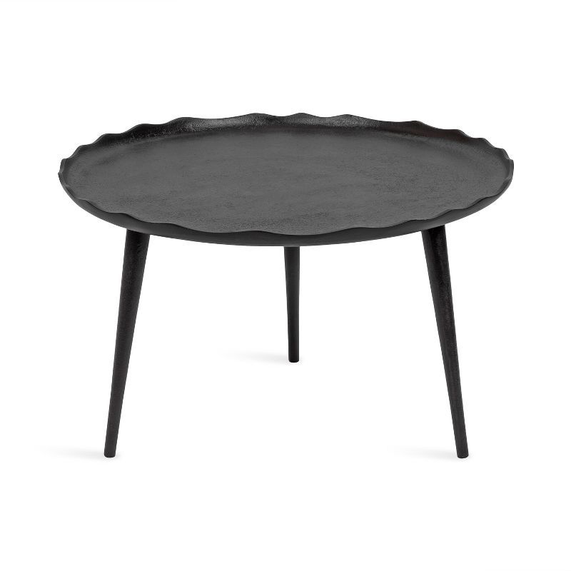 Alessia Black Round Metal Coffee Table with Deckled Edge, 26x26x16