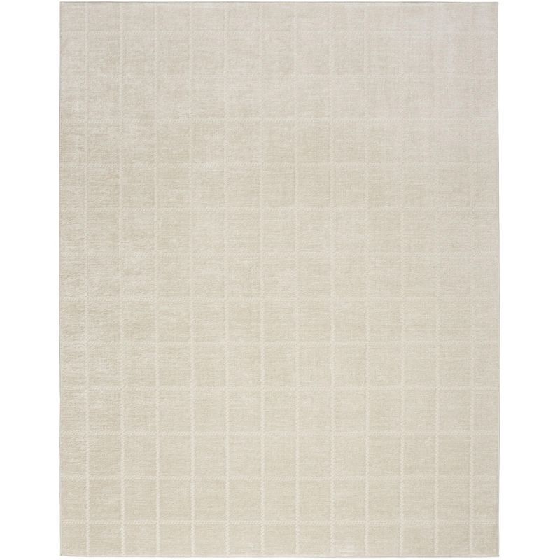 Ivory Cream Geometric Synthetic Rectangular Area Rug 8' x 10'