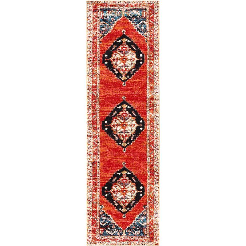 Antique Patina Red & Navy Hand-Knotted Area Rug - 2'3" x 6'