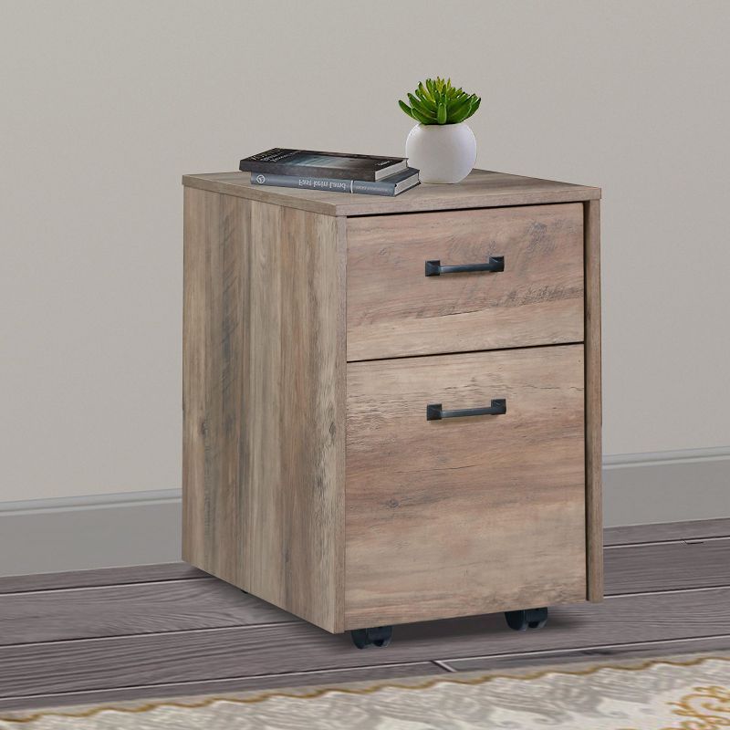 Rustic Oak Mobile File Cabinet with 2 Drawers