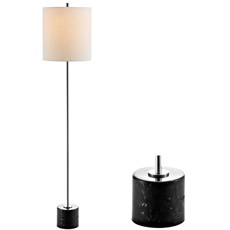 Black and Chrome Adjustable Arc Floor Lamp with Drum Shade