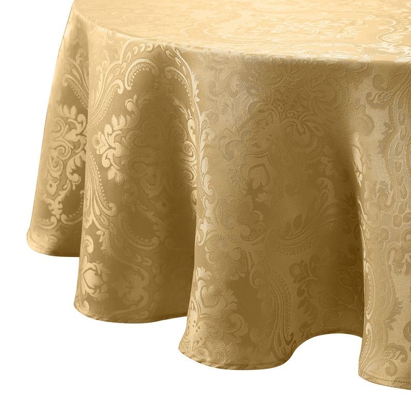 Gold Damask Round Polyester Tablecloth, 90"